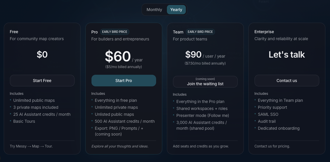 Deeply Clear pricing — Free and Pro tiers with early bird pricing